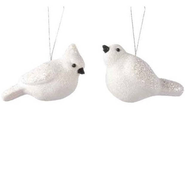 1x Kersthangers figuurtjes vogel wit met glitters 11 cm - Kersthangers