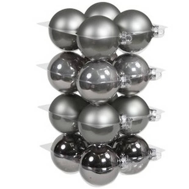 60x stuks glazen kerstballen titanium grijs 6, 8 en 10 cm mat/glans - Kerstbal