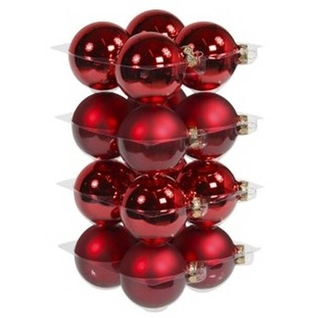 16x Glazen kerstballen mat en glans rood 8 cm - Kerstbal