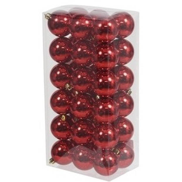 Kerstversiering kunststof kerstballen met piek rood 6-8-10 cm pakket van 63x stuks - Kerstbal