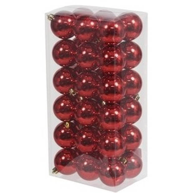 Kerstversiering kunststof kerstballen met piek rood 6 en 8 cm pakket van 57x stuks - Kerstbal