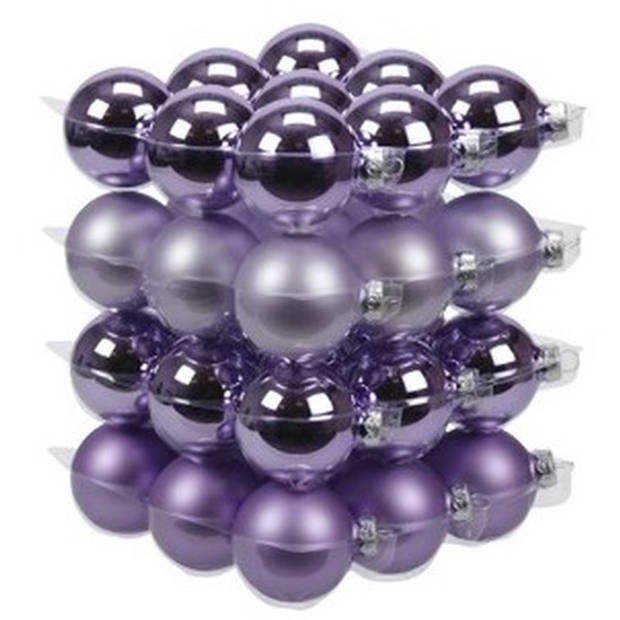 46x stuks glazen kerstballen amethyst paars 6, 8 en 10 cm mat/glans - Kerstbal