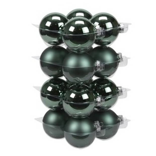 16x Glazen kerstballen mat en glans emerald groen 8 cm - Kerstbal