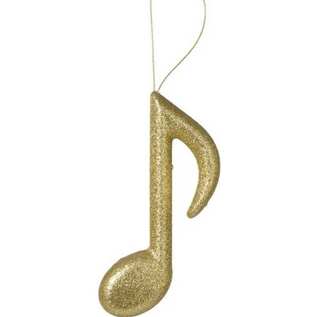 1x Kerst hangdecoratie gouden glitter muzieknootje 14 cm - Kersthangers