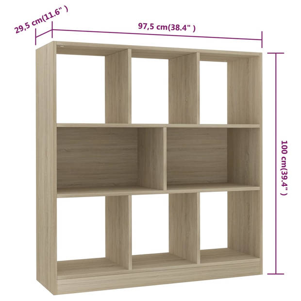 The Living Store Boekenkast - Sonoma Eiken - 97.5 x 29.5 x 100 cm - 8 grote vakken