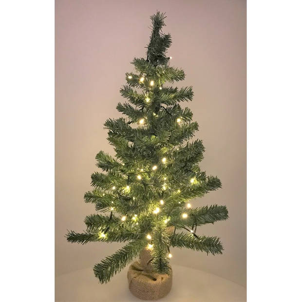 Mini kunst kerstboom in jute zak met licht 75 cm - Kunstkerstboom