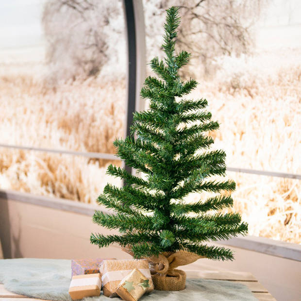 Mini kerstboom/kunst kerstboom H75 cm inclusief kerstballen zilver - Kunstkerstboom