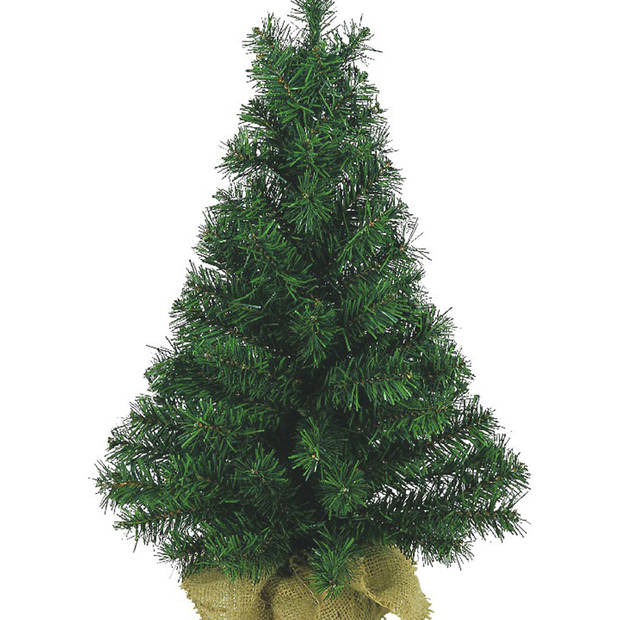 Mini kunst kerstboom in jute zak 75 cm - Kunstkerstboom
