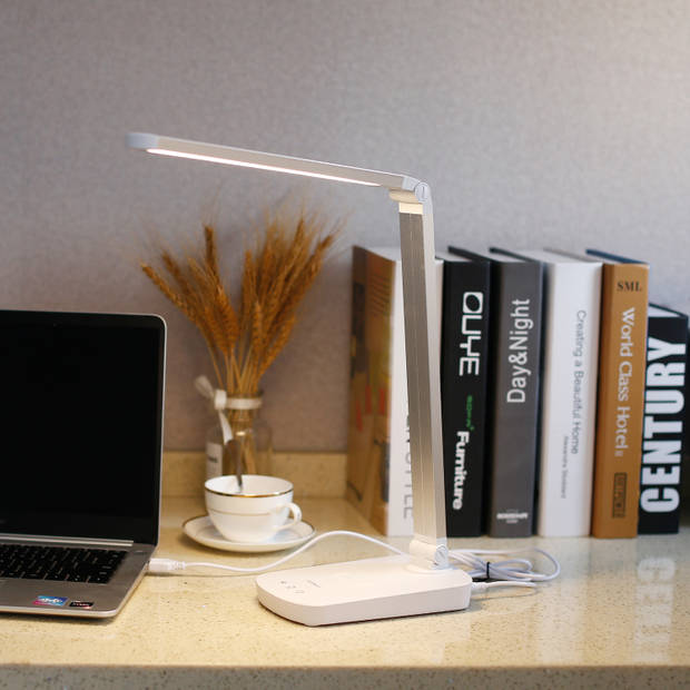 Aigostar Mona LED bureaulamp - Qi draadloos opladen - Tafellamp - Wit