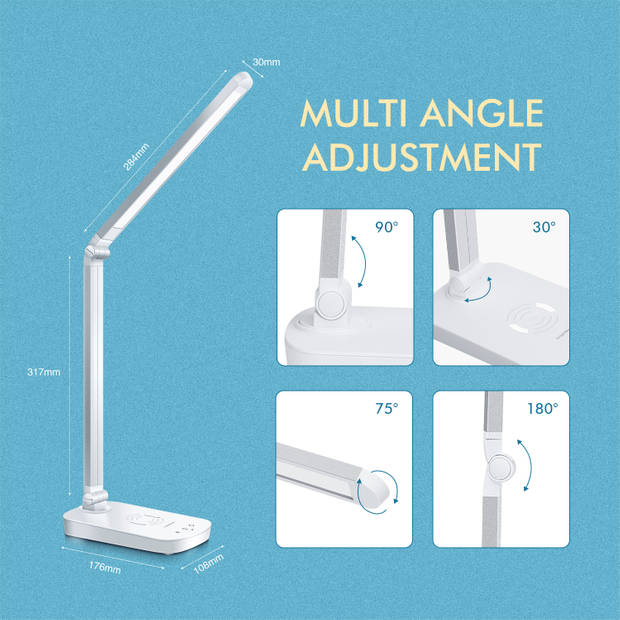 Aigostar Mona LED bureaulamp - Qi draadloos opladen - Tafellamp - Wit
