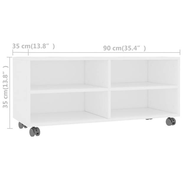 vidaXL Tv-meubel met wieltjes 90x35x35 cm bewerkt hout wit