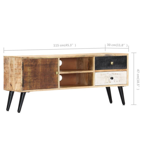 The Living Store Vintage TV-meubel - Massief mangohout - 115 x 30 x 47 cm - Retro-stijl