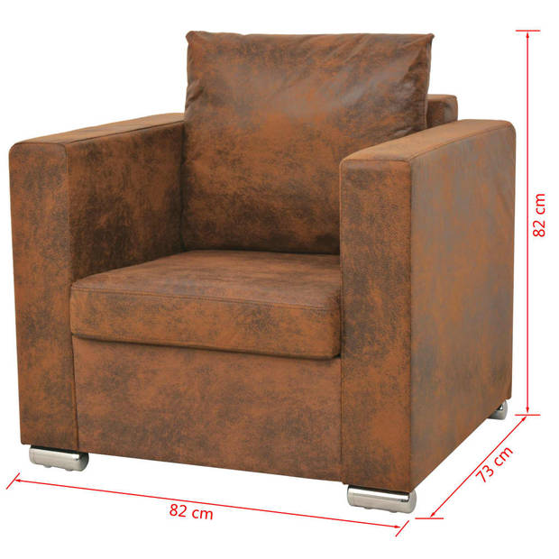 The Living Store Fauteuil Houten Frame Vintage Suède-Look - 82 x 73 x 82 cm - Bruin