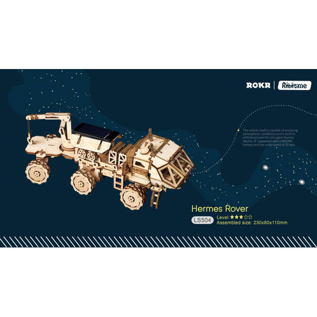Robotime Hermes Rover met zonnecel LS504 - Houten modelbouw - DIY