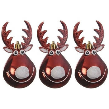 3x Rode rendier Rudolph kerstornamenten kersthangers 11 cm - Kersthangers