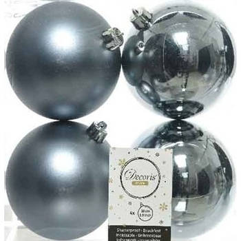 4x Kunststof kerstballen glanzend/mat grijsblauw 10 cm kerstboom versiering/decoratie - Kerstbal
