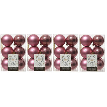 48x Kunststof kerstballen glanzend/mat oud roze 6 cm kerstboom versiering/decoratie - Kerstbal