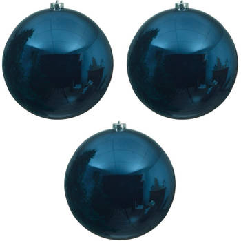 3x Grote raam/deur/kerstboom decoratie donkerblauwe kerstballen 14 cm glans - Kerstbal