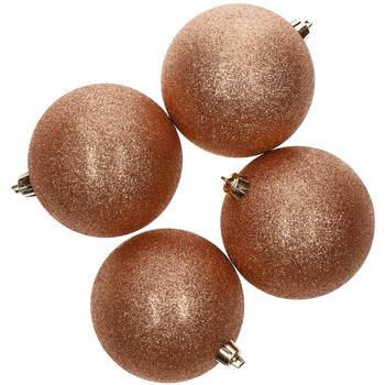 4x Kunststof kerstballen glitter koper 10 cm kerstboom versiering - Kerstbal