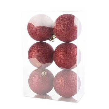 Cosy & Trendy Kerstballen - 6x st - donkerrood - glitters - 8 cm - Kerstbal