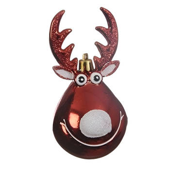 Kerstbal - rendier Rudolph - rood - 11 cm - kunststof - Kerstbal