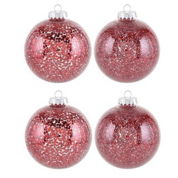 4x kerstballen rood 10 cm kunststof kerstboom versiering/decoratie - Kerstbal