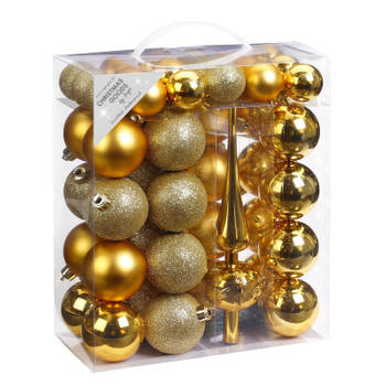 47x Kunststof kerstballen pakket met piek goud - Kerstbal
