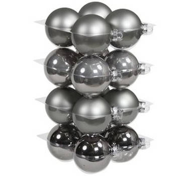 Othmar Decorations Kerstballen - 16x st - titanium grijs tinten - D8 cm - glas - Kerstbal