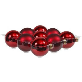 9x Glazen kerstballen mat en glans rood 10 cm - Kerstbal