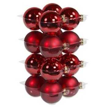 16x Glazen kerstballen mat en glans rood 8 cm - Kerstbal