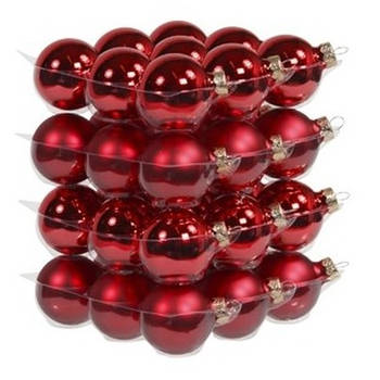 36x stuks glazen kerstballen rood 4 cm mat/glans - Kerstbal