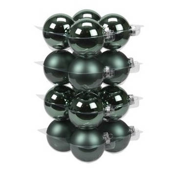 16x Glazen kerstballen mat en glans emerald groen 8 cm - Kerstbal