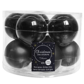 Decoris Kerstballen set - 10x stuks - zwart glas - 6 cm - glans - Kerstbal