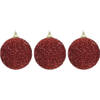 3x Kerstballen kerst rode glitters 8 cm met kralen kunststof kerstboom versiering/decoratie - Kerstbal