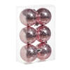 6x Kunststof kerstballen cirkel motief roze 6 cm kerstboom versiering/decoratie - Kerstbal