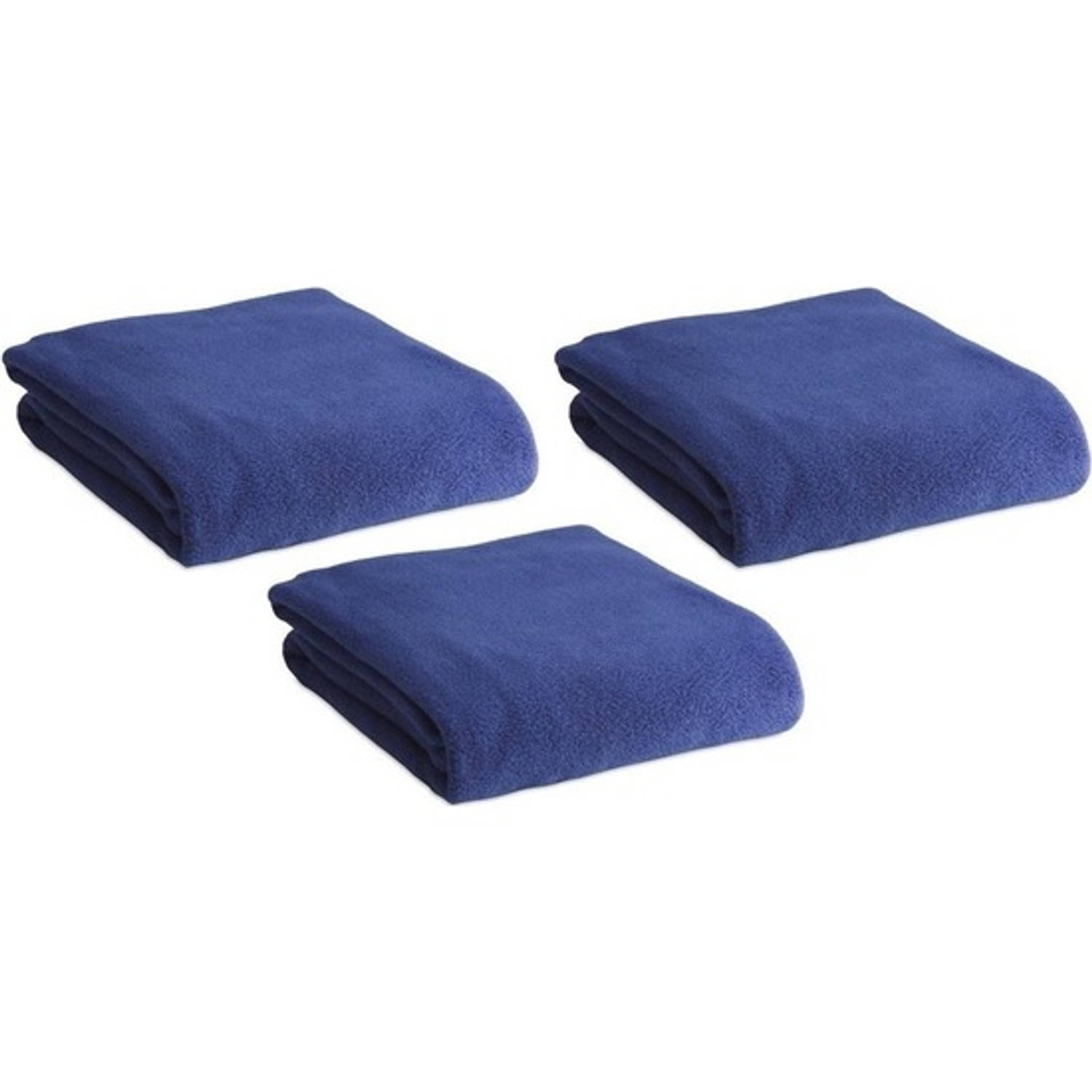 3x Fleece dekens-plaids-kleedjes blauw 120 x 150 cm Bank-woonkamer dekentjes