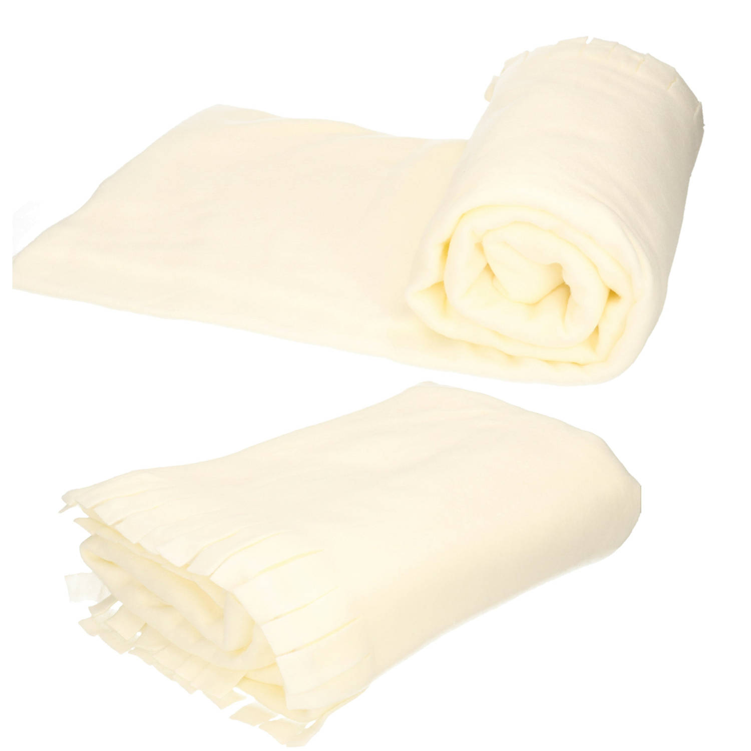 3x Fleece deken-plaid met franjes beige 130 x 170 cm Woonkleed Fleecedekens