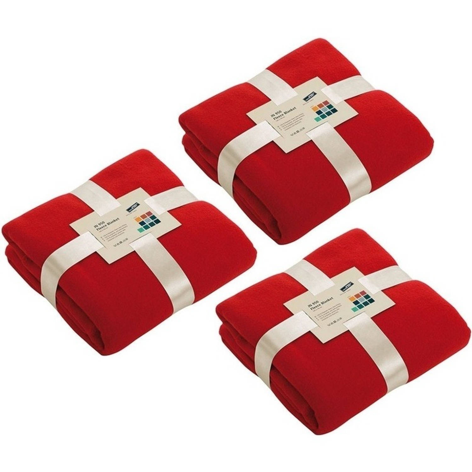 3x Fleece dekens-plaids rood 130 x 170 cm Woondeken Fleecedekens