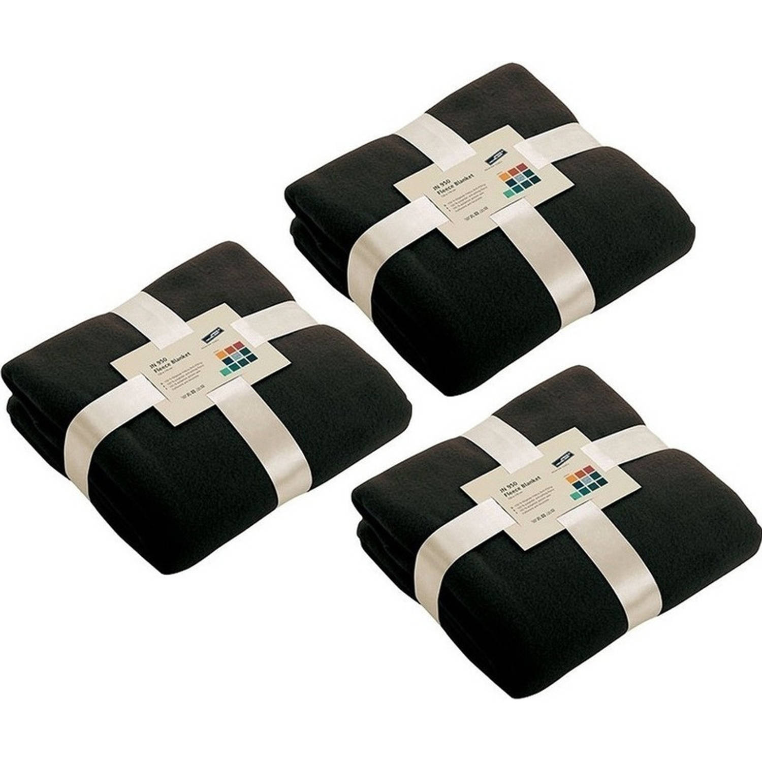 3x Fleece dekens-plaids zwart 130 x 170 cm Woondeken Fleecedekens