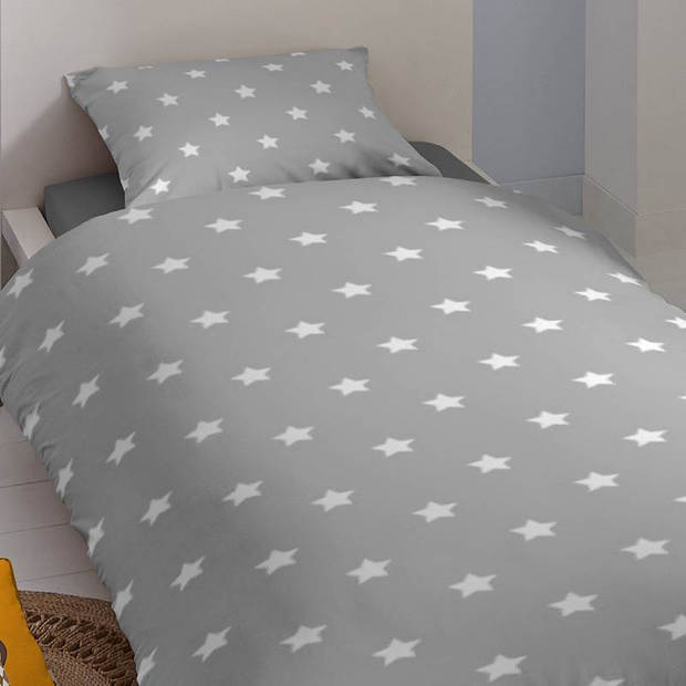 Good Morning Stars dekbedovertrek - Katoen - Peuter (120x150 cm + 1 sloop) - Grijs