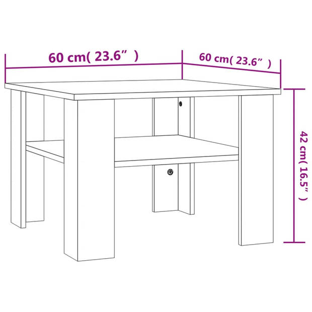 vidaXL Salontafel 60x60x42 cm bewerkt hout sonoma eikenkleurig