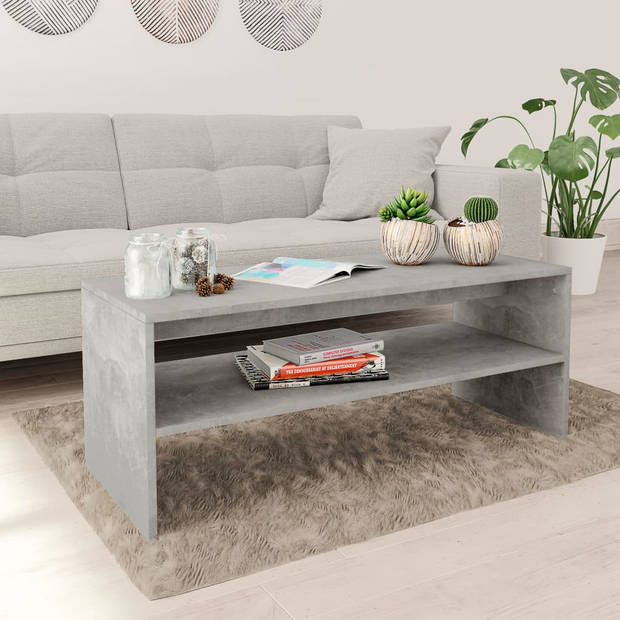 The Living Store Salontafel Betongrijs 100x40x40 cm - Bewerkt Hout Met Schap