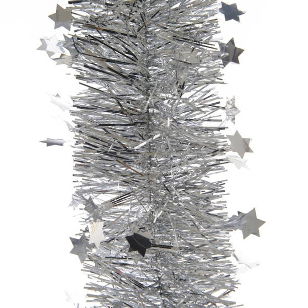 Kerstversiering kunststof glitter ster piek 19 cm en sterren slingers pakket zilver van 3x stuks - kerstboompieken