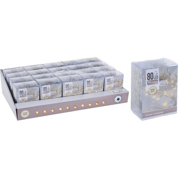 Kerstverlichting op batterij warm wit 80 lampjes - Lichtsnoeren