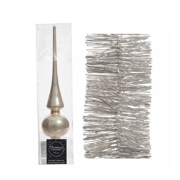 Champagne kerstversiering/kerstdecoratie set piek en 3x folie slingers 270 cm - Kerstslingers