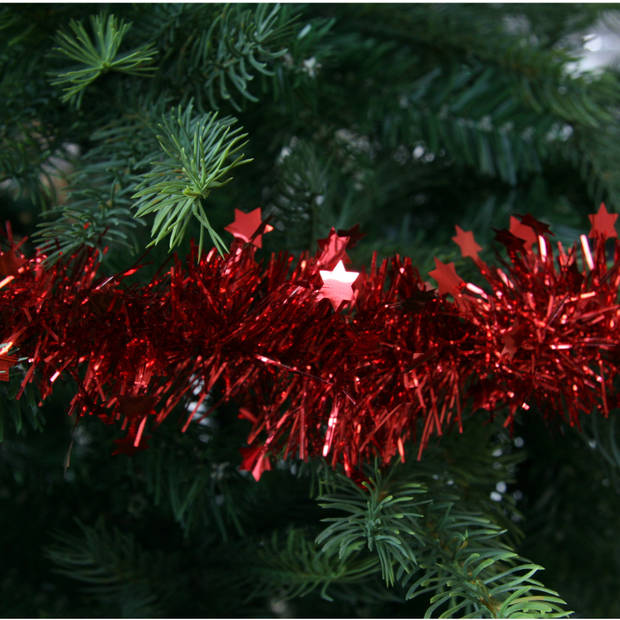 3x Kerst lametta guirlandes kerst rood sterren/glinsterend 10 x 270 cm kerstboom versiering/decoratie - Kerstslingers