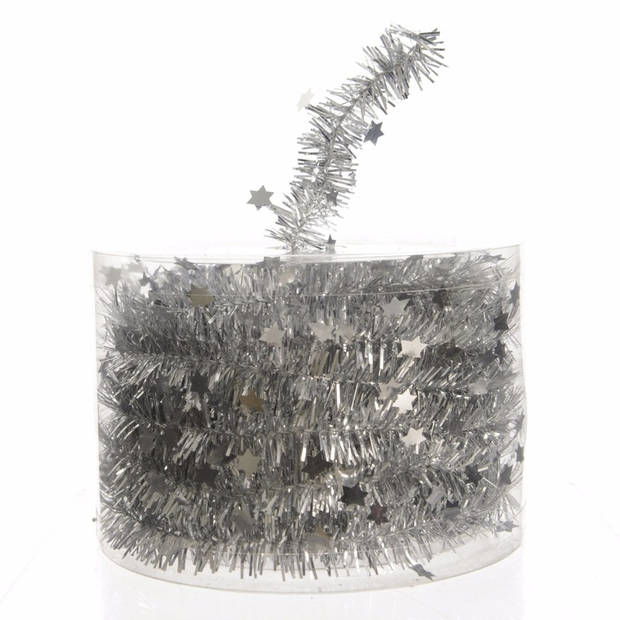 Decoris Kerstslinger - met sterren - zilver - lametta - 700 cm - Kerstslingers