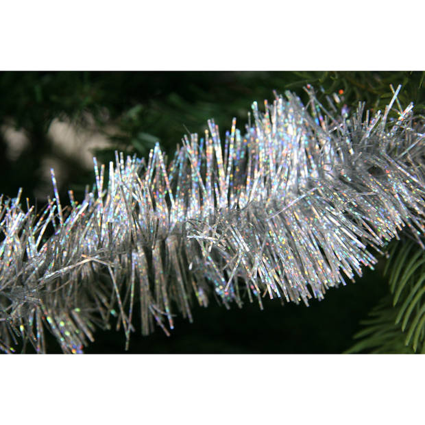 Decoris kerstslinger - zilver - 270 x 7,5 cm - glitter - tinsel/folie - lametta - Kerstslingers