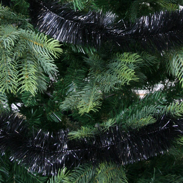 Decoris kerstslinger - zwart - 270 x 7 cm - folie/lametta - glans - Kerstslingers