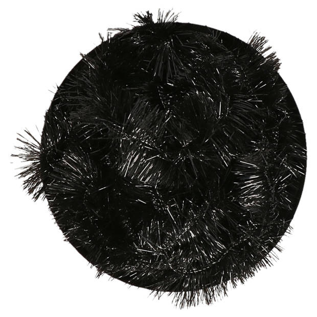 Decoris kerstslinger - zwart - 270 x 7 cm - folie/lametta - glans - Kerstslingers
